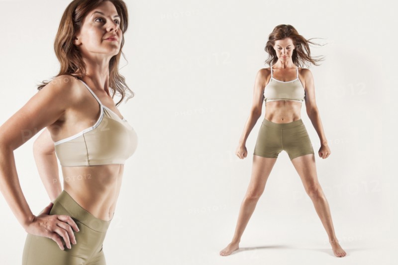 Caucasian woman wearing workout clothes