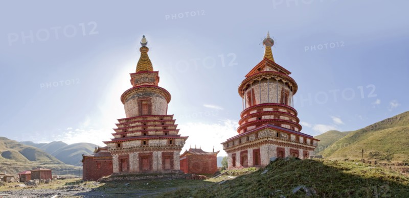 Ornate traditional towers in remote landscape