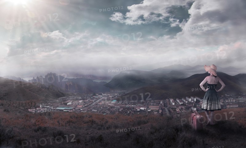 Caucasian woman admiring scenic view