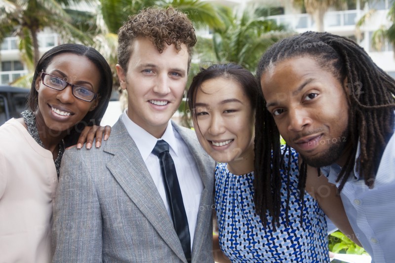 Business people smiling outdoors