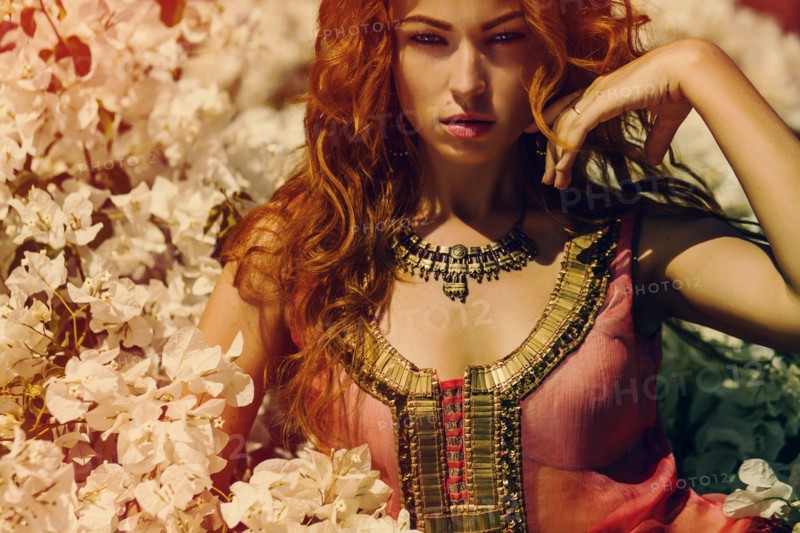 Caucasian woman in flowering tree