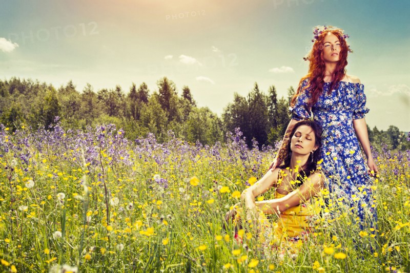 Caucasian women in rural field