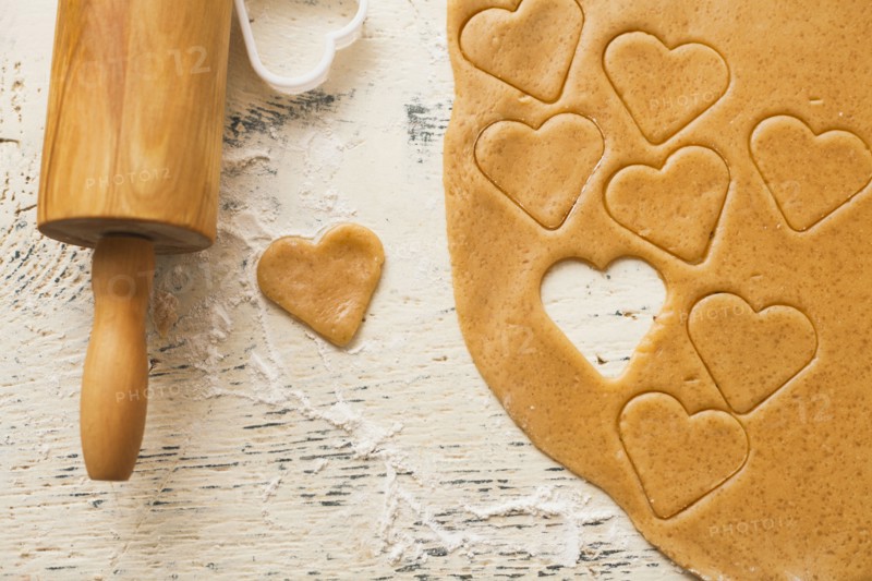 Heart shape cut from cookie dough