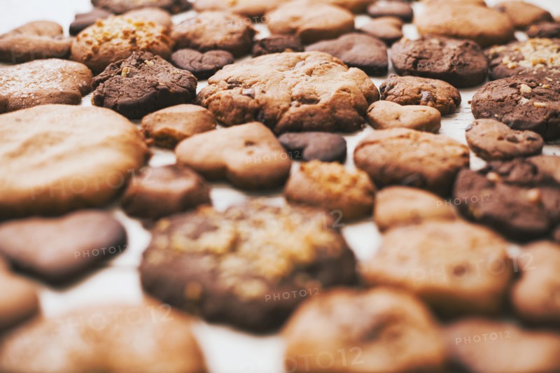 Variety of cookies on wooden table