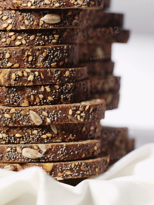 Stack of organic sliced bread with seeds