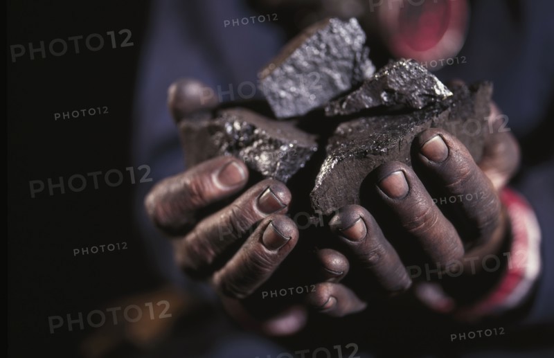 Hands holding lumps of coal