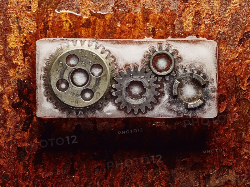 Gears frozen in ice
