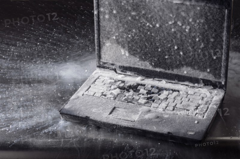 Ice on frozen laptop