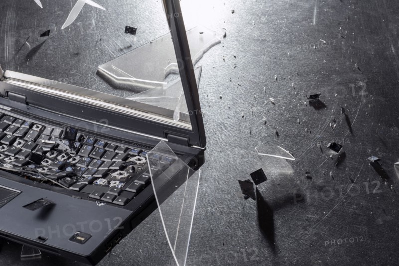 Shards from shattering laptop