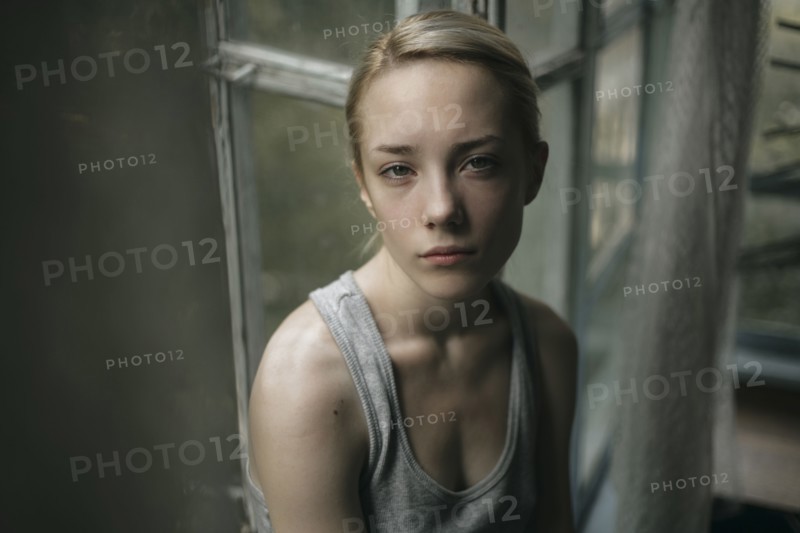 Portrait of serious Caucasian woman