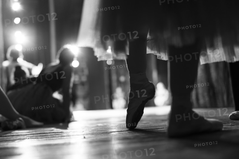 Legs of woman wearing ballet shoes
