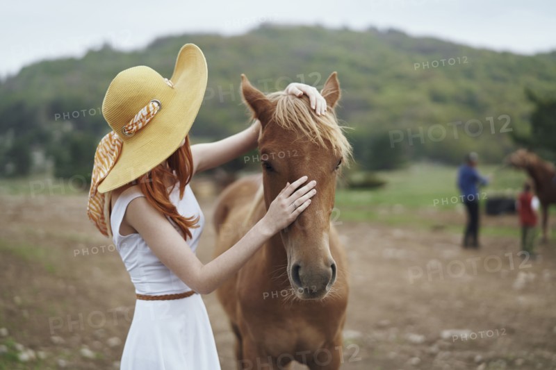 Woman petting horse