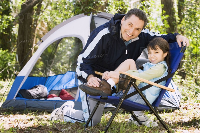 Father and daughter camping