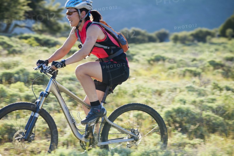 Japanese woman riding bicycle