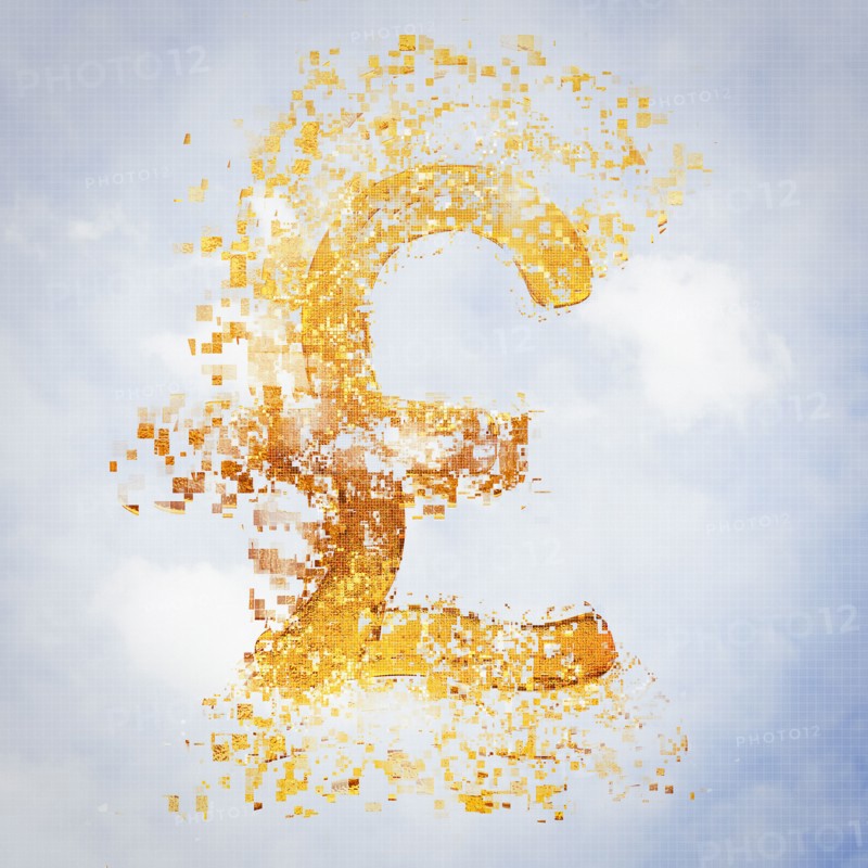 Pixelated pound sterling sign in sky