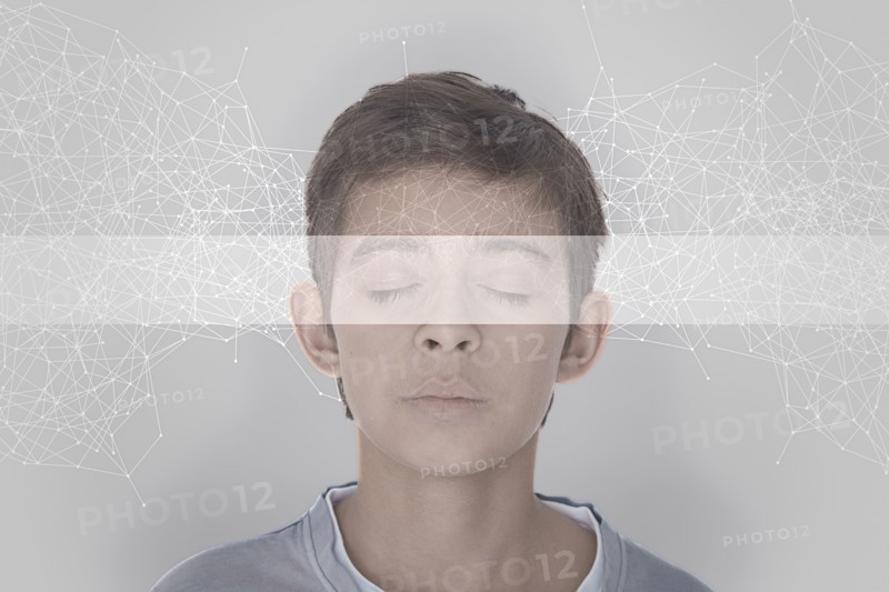 Mixed Race boy sensing virtual network