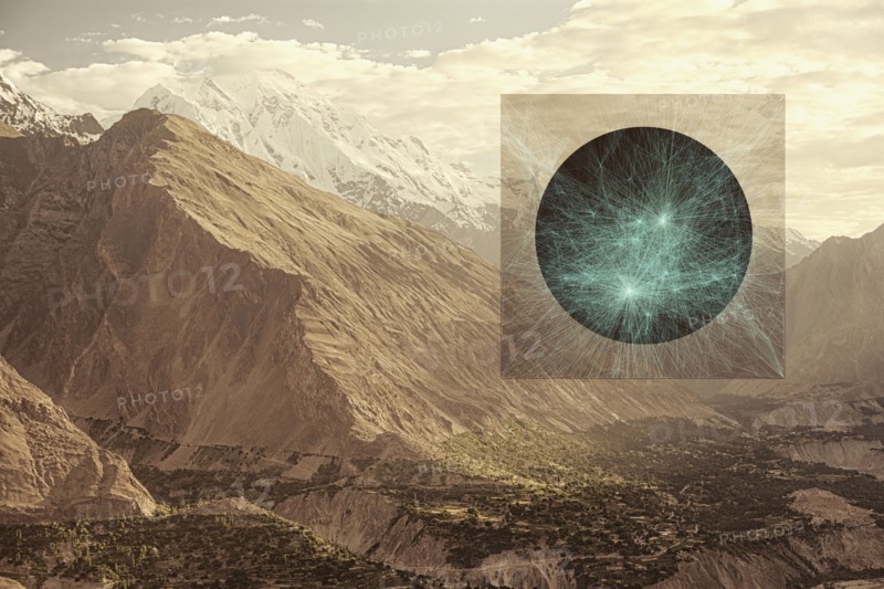 Glowing sphere in mountains
