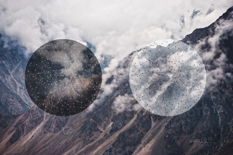 Glitch effect of spheres and mountains