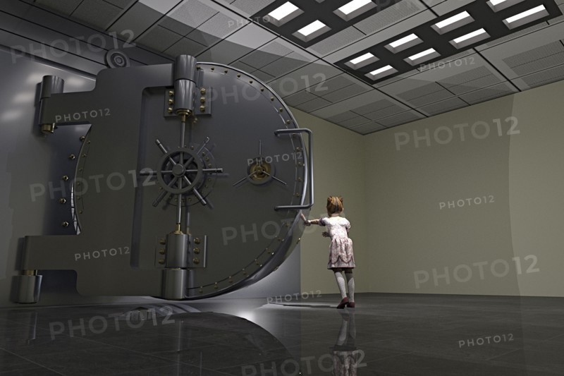 Girl opening vault door