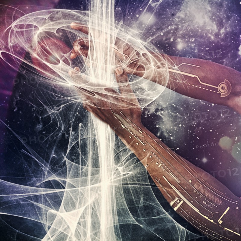 Energy flowing through hands of android