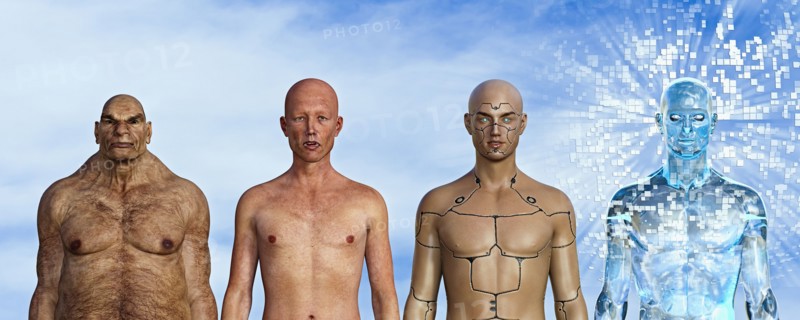 Evolution of man from caveman to robot