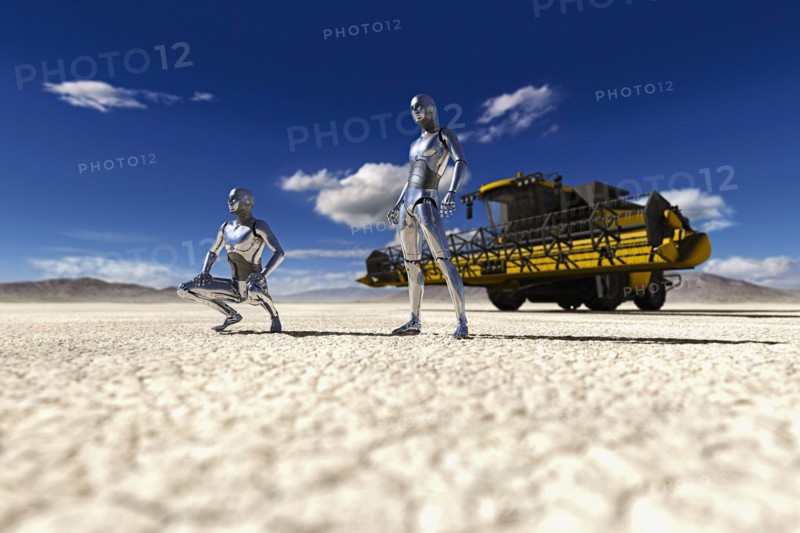 Robots examining drought on farmland