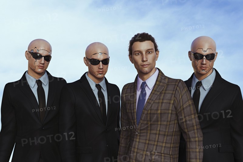 Human and cyborg businessmen
