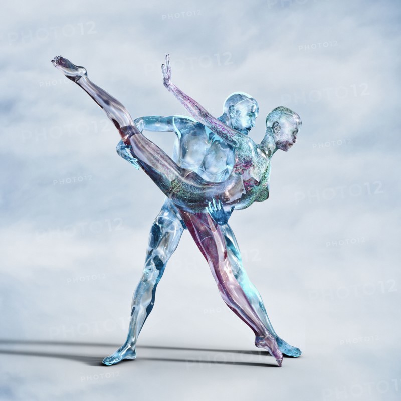 Futuristic glass couple dancing