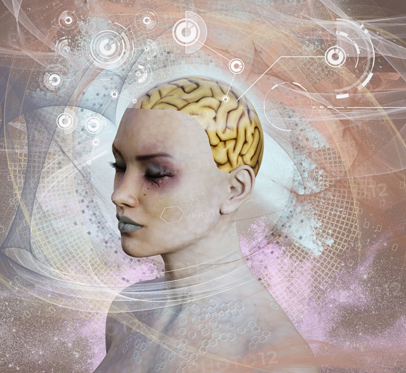 Woman with artificial intelligence brain