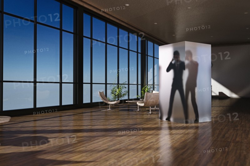Business man in suspended animation in office