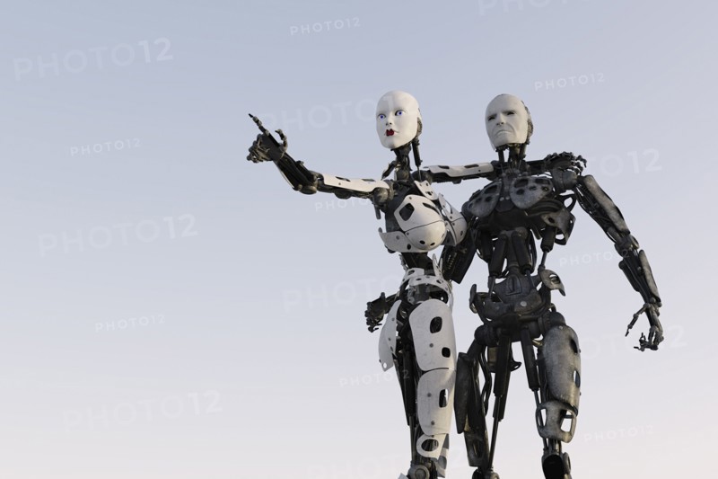 Surprised robot couple