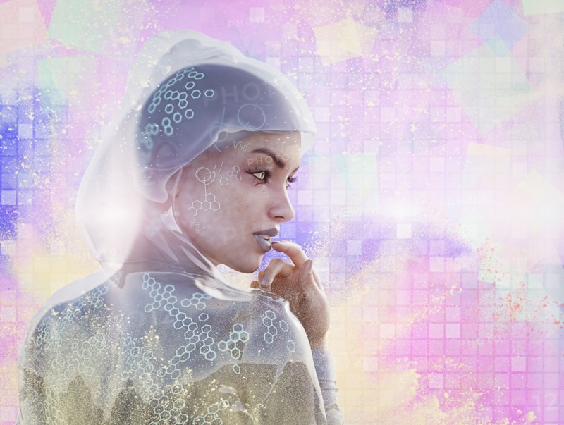 Curious cyborg woman