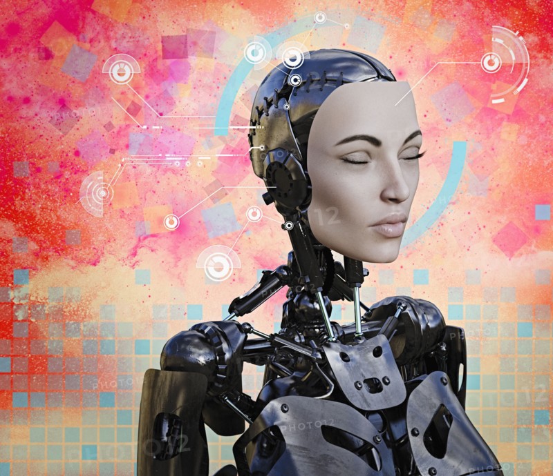 Woman cyborg with artificial intelligence