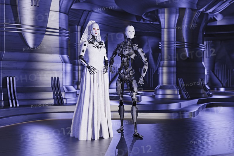 Robot bride and groom in wedding