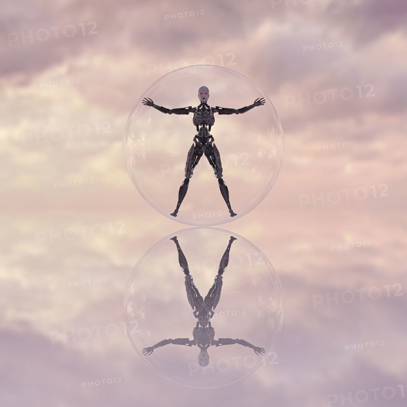 Robot in transparent glass sphere