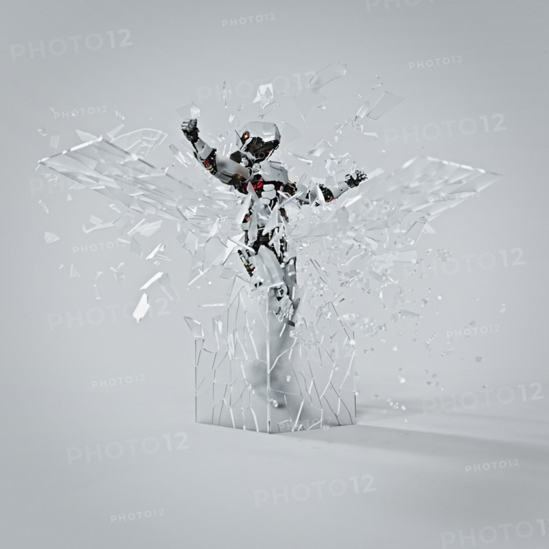 Robot shattering glass cube