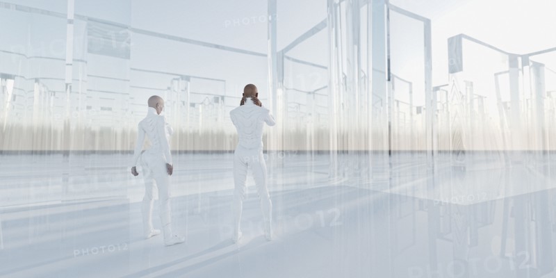 People standing near glass maze