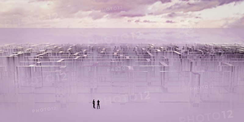 People standing near glass maze