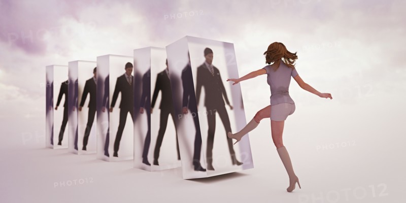 Businesswoman replacing businessmen