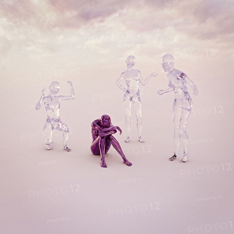 Transparent women angry at depressed purple woman