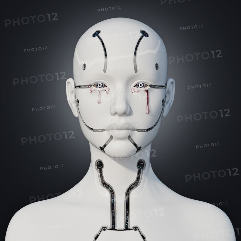 White robot crying