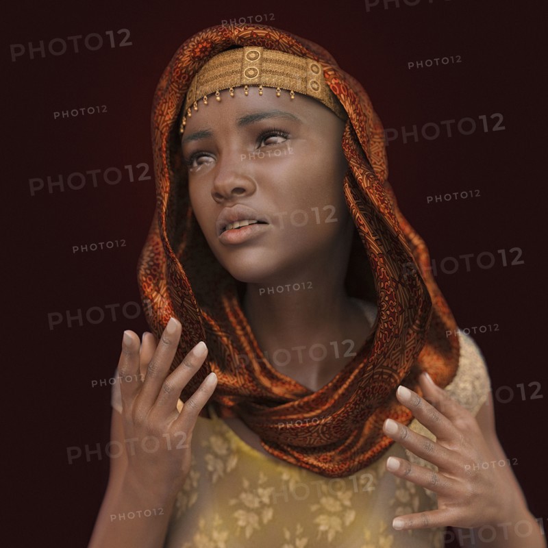 Crying woman wearing headscarf
