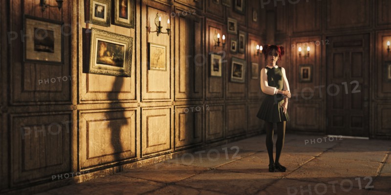 Girl standing in ornate room