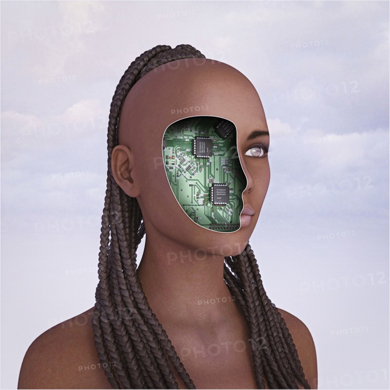 Circuits in face of robot woman