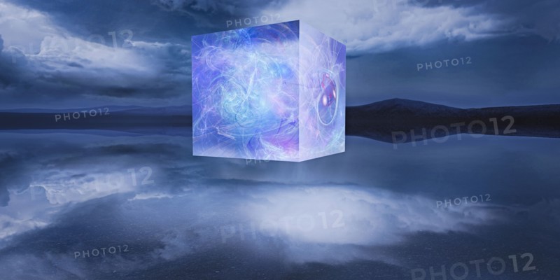 Energy floating in cube in cyberspace