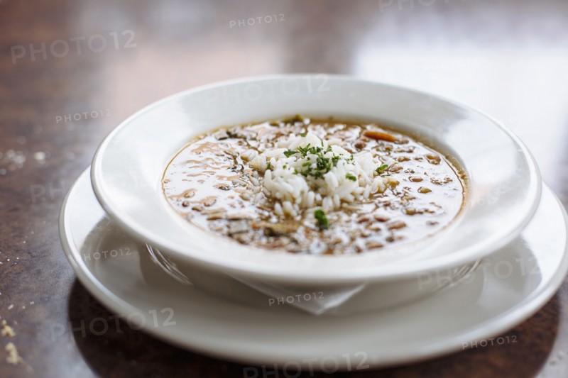 Bowl of gumbo with rice