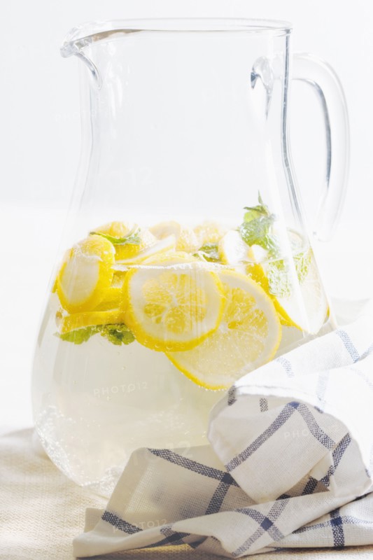 Pitcher of herbal lemon water