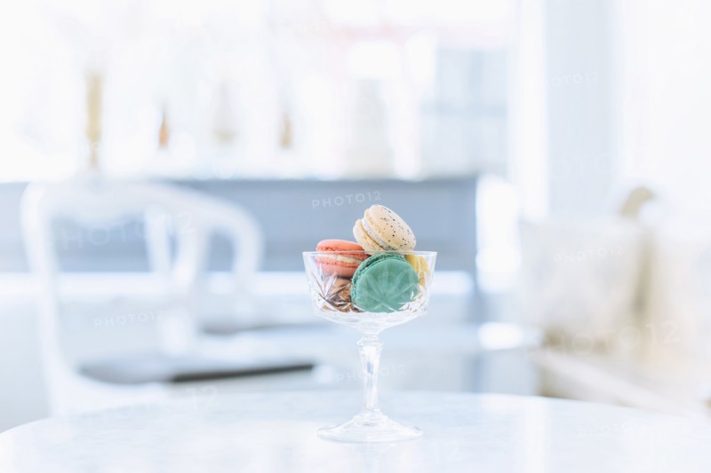 Variety of macaroon cookies in glass