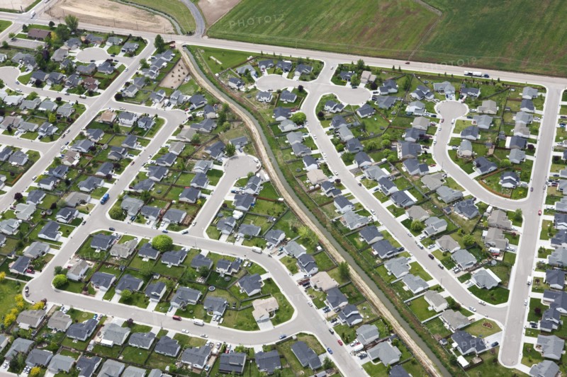 Aerial view of houses in community development