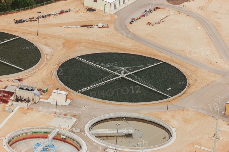 Aerial view of sewer processing plant